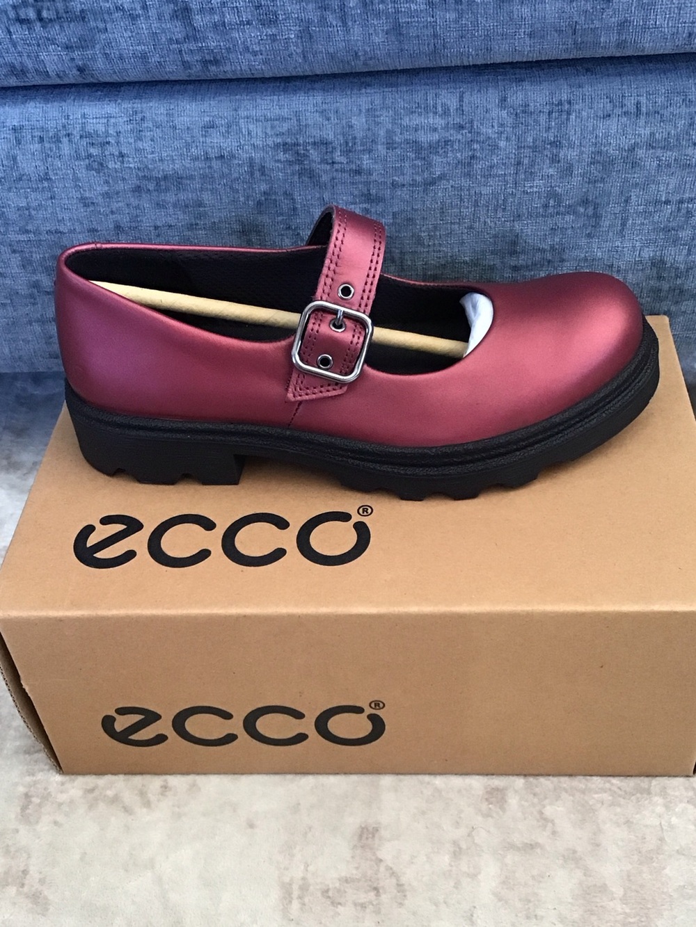 Ecco Kids Grainer Mary Jane in Metallic Burgundy